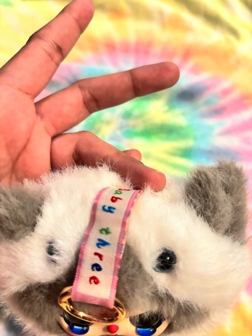 Cute White & Gray Fluffy Doll with Expressive Face - Picture 4 of 5